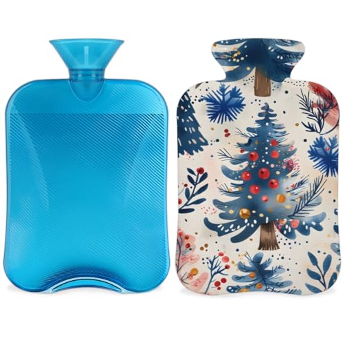 Hot Water Bottle with Soft Cover,2L Colorful Xmas Tree Hot Water Bag for Hot and Cold Compress, Hand Feet Warmer, Rubber Hot or Cold Water Bottle Halloween Christmas Decorations