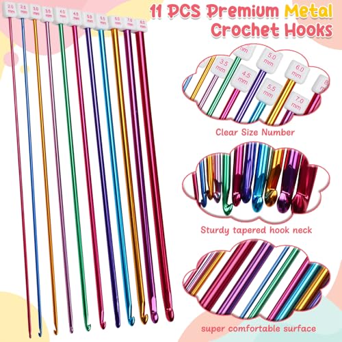Image of Aeelike Tunisian Crochet Hooks Set with Cable, 11PCS Tunisian Crochet Hook 2-8 mm Aluminum 12 PCS Colorful Afghan Crochet Hooks 3.5-12 mm, Smooth Long Tunisian Crochet Hook with Cable for Beginner