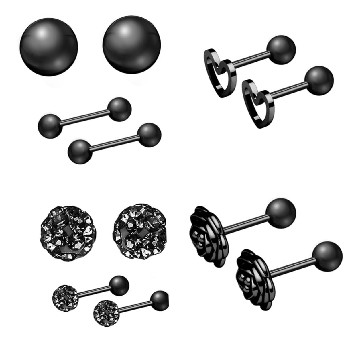SHERCHPRY 30 Pares anillo de ombligo piercing ceja piercing lengua Piercing de lengua perno de nariz aretes joyero pendientes clavo de labios de acero inoxidable joyas perforantes Black