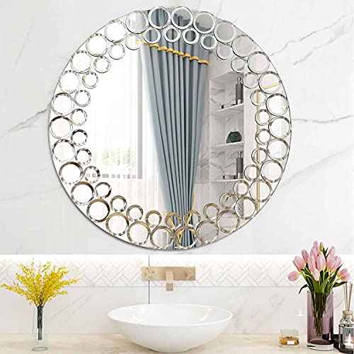 Wocred Round Wall Mirror.Glam Shower Mirror.Silver Borderless Decorative Mirror for Bathroom,Living Room,Bedroom and More(20”) - Image 4