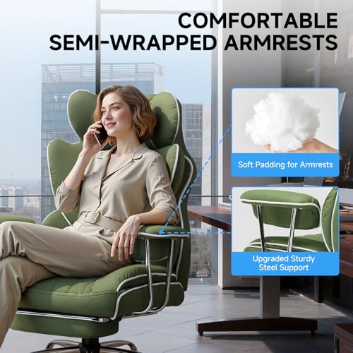 Image of GTPLAYER Gaming Chair,Office Chair with Pocket Spring Lumbar Support, Ergonomic Comfortable Wide Office Desk Computer Chair with Outward Fixed Soft Armrests and Footrest (Fabric, Green)