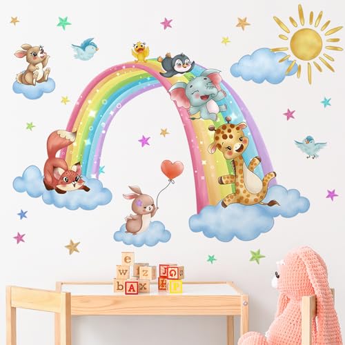 Vinilo decorativo de nubes arcoíris removible para pared miniatura 6