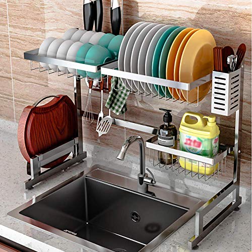 Geschirrtrockner mit Besteckhalter, Edelstahl-Abtropffläche Regal über Spüle Geschirrkorb Organizer Küchentheke Silber 65cm (26inch)