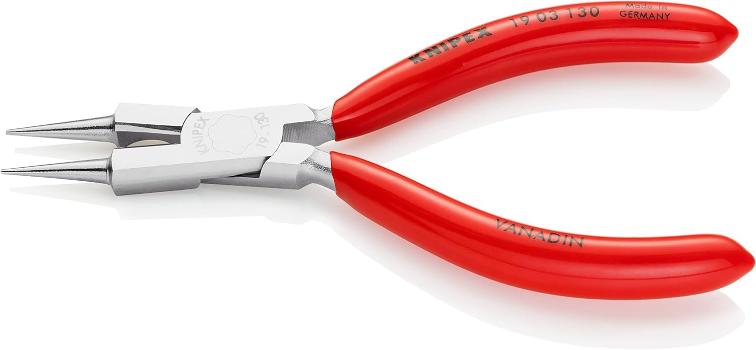 Knipex Pince à becs ronds avec tranchant (Pince d'orfèvre) chromée gainées en plastique 130 mm, 19 03 130