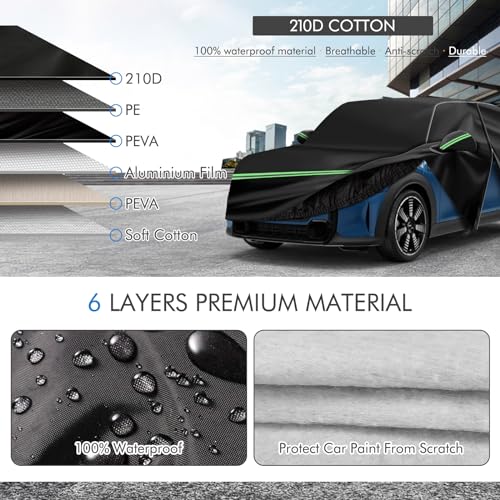 Image of Mini Cooper /Cooper S Car Cover 2002-2023 - 210D Outdoor Waterproof UV Protection With Cotton Layer, Zipper Door, Reflective Strip, Storage Bag for 2-Door