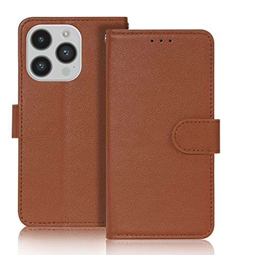 Coque en cuir iPhone 14 Pro stand flip wallet case marron anti-choc
