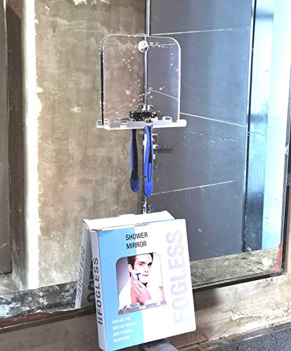 Funerom 5.4X5.1 Inch Fogless Bathroom Shaving Mirror With Built-In Razor Holder Includes 4 Adhesive Hooks 2 Anti-Fog Film Anit-Fog Shower Mirror Frameless Portable Square #TOP5