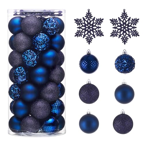 Valery Madelyn Christmas Tree Decorations Ornament Set, 50ct 2.36 Inches Navy Blue Shatterproof Christmas Ball Ornaments Hanging Xmas Holiday Party Decor