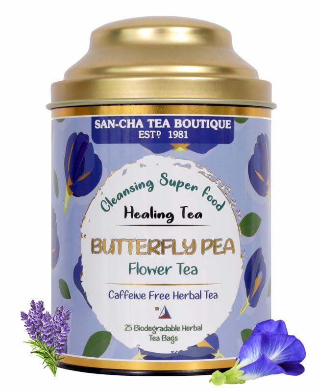 Image of SAN-CHA Tea Boutique, Botanic Tea Combo, 2In1 Caffeine Free Herbal Teas, Butterfly Pea Flower Tea (25 Tea Bags) & Chamomile Flower Tea (50 Gram Flowers), Stress Relief Tea, Herbal Tea Gift
