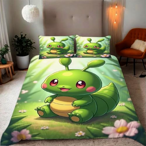Zbeiba Bettwäsche 155x220 Grüne Raupe Muster 3D Drucke geeignet für...