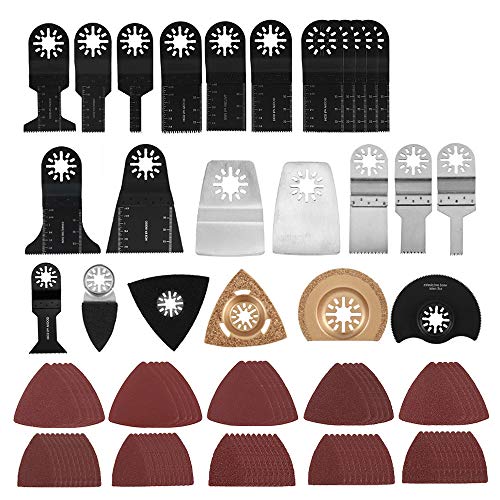 100pcs Mix Oscillating Saw Blades Set Quick Release Wood Cutting Multi Tool Blade Kit Professional Wood Metal Plastic Multitool Universal Fit for Fein Multimaster Bosch Dremel Makita Dewalt Rockwel