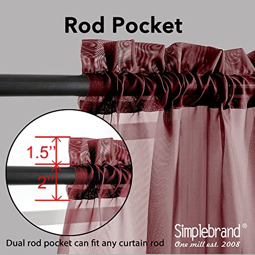 Image of Simplebrand Red Sheer Curtains 63 Inch Length 2 Panels, Rod Pocket Solid Color Window Sheer Curtain Panels, Elegant Curtains & Drapes for Living Room, Bedroom 2 Panels (Burgundy, 42 inch W x 63 inch L)