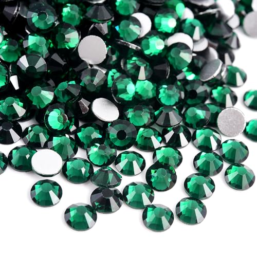 Image of 288pcs Flat Back Rhinestones Round Gems for Nail Art and Craft Glue Fix,Bedazzling Decorations SS34,7.2mm,0.28inches Emerald