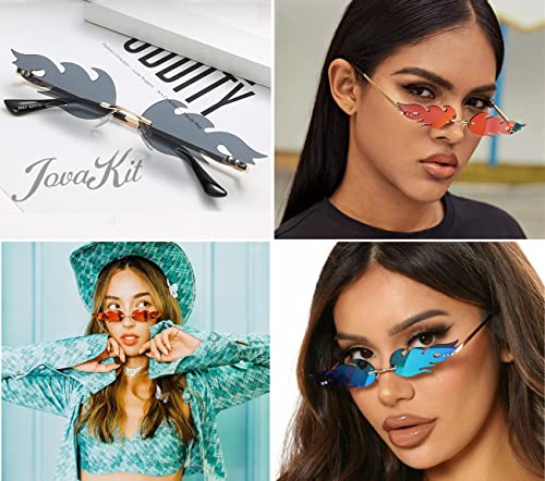 JOVAKIT Fire Flame Sunglasses for Women Men Retro Vintage Rimless Sun Glasses Fire Shaped Frameless Eyeglasses UV Protection3
