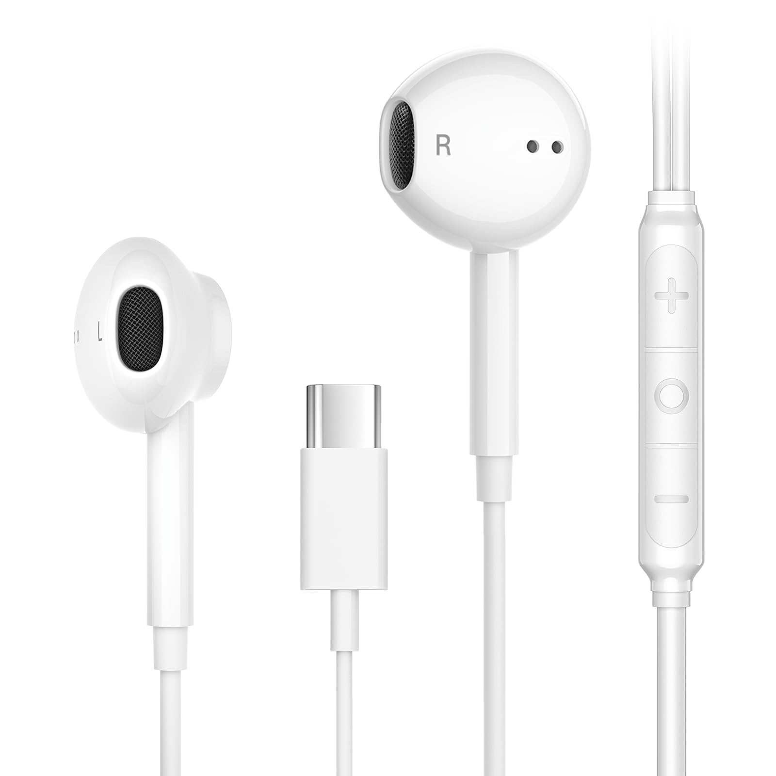 USB C Headphones Wired for iPhone 17/16/15 Pro Max Plus, Type C Earphones for MacBook iPad Pro Air Mini, Earbuds for Samsung, Google Pixel, Control Microphone, Volume, Music