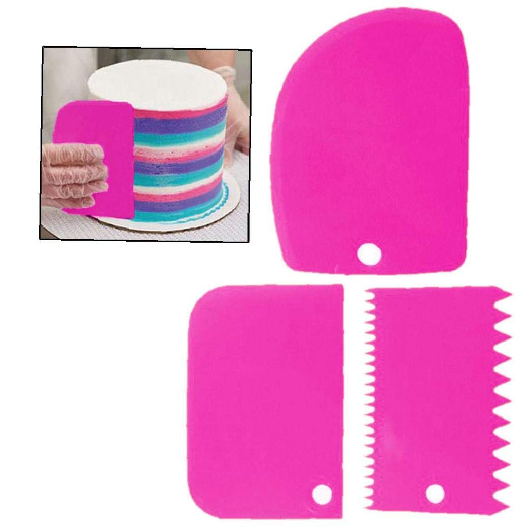 Byfri Rose Red 3 Pcs Plastic Cake Scraper Spatula Set Pastry Dough Fondant Cream Cake Side Decorating Comb And Icing Smoother Cutters