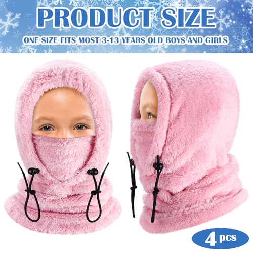 4 Pcs Balaclava Face Mask Kids Winter Windproof Ski Mask Hooded Scarf Head Neck Cover for Cold Weather Skiing Cycling2