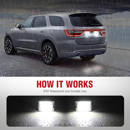 Image of Nilight License Plate Lights Compatible with 2014 2015 2016 2017 2018 2019 2020 2021 2022 2023 Dodge Durango 6000K White Clear Lens 2PCS Pack | Compatible with 2014 2015 2016 2017 2018 2019 2020 2021 2022 2023 Dodge Durango 6000K White Clear Lens