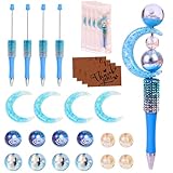 JMCRATE 28 Pcs DIY Diamond Beadable Pen Kit, Black Ink Ballpoint Pen with Assorted Spacer Beads-Glow in The Dark, Bulk Kit with Resealable Pouch Bag (Blue)