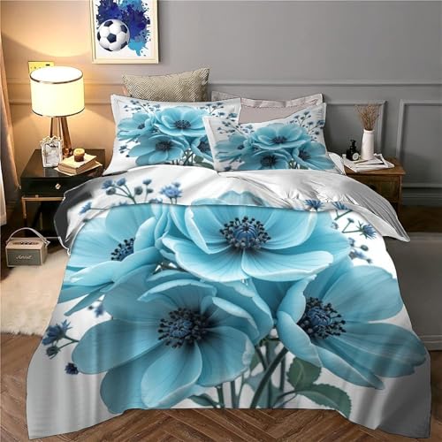 Parure de lit fleurs bleues 140x200 en microfibre pour lit simple - 6
