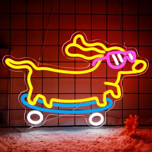 Image of Dachshund Neon Sign Dimmable Led Skateboard Dog Neon Sign With Glasses Led Light Sign for Pet Shop Animal Bedroom Decor Art Wall Decor Gift for Pet Dog Lover Kids Room