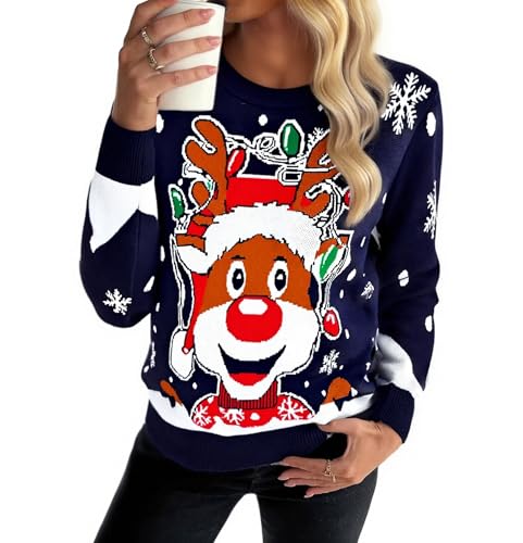 Uniexcosm Weihnachtspullover Damen Ugly Strickpulli Pullover Warm...