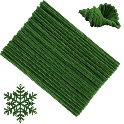 Image of YUNAMI 100 Pcs Pink Pipe Cleaners for DIY Craft Flowers - Fuzzy Chenille Stems & Fluffy Sticks for Arts & Crafts, Creative School Projects, Kids Craft Supplies, Home & Party Decor (Dark Green, 100)