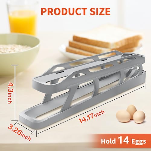 Ansook 2 Pack Egg Holder, Egg Dispenser For Refrigerator, Automatically Rolling Egg Container For Kitchen Fridge, Single Egg Rack Hold 14 Eggs #TOP1