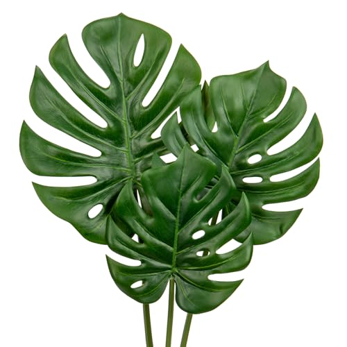 DILATATA 3 Pack Artificial Monstera Leaves with Long Stem for Vase - Fake Tropical Plants Palm...