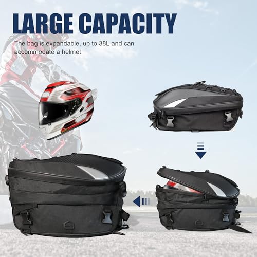 image for E-riding Waterproof Motorcycle Tail Bag, 25L-38L Large Capacity Motorb
