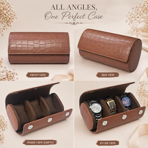 Image of essart Luxury Watch Storage Case - Premium Leather Organizer Box for Exclusive Timepieces, Elegant Display & Protection for Collectors (WR-1013-Croco-Tan)