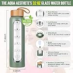 Aqulea Glass Water Bottles 32 Oz with Silicone Sleeve - BPA Free Reusable Wide Mouth Glass Motivational Water Bottles with Fruit Infuser – Leak Proof Borosilicate Water Bottle with Time Marker (Green) - Image 3