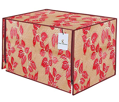 Image of Kuber Industries Leaf Design PVC Microwave Oven Full Closure Cover for 20 Litre (Red) CTKTC33231