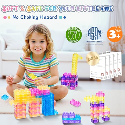 Image of 40 PCS Sensory Soft Building Blocks for Toddlers Kids, Squishy Stacking Toy | Preschool Educational Creative Play, Montessori Squeezable, Stretchable Early Learning Construction Playset, Puzzle Blocks