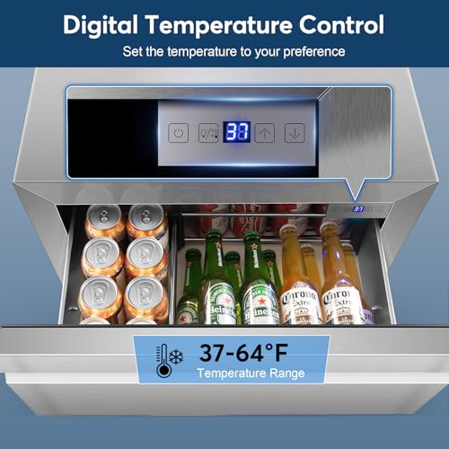 Image of Stainless Steel 3-Tier Drawer Fridge Undercounter, Outdoor Beverage Refrigerator with Wheels, Waterproof Design and Temperature Control for Home and Commercial Use