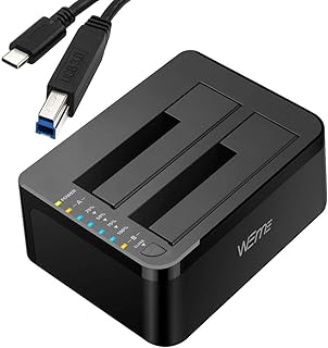 WEme USB C 3.0 to SATA External Hard Drive Dock Docking Station, SSD HDD Disk Duplicator Cloner for Dual Bay 2.5 3.5 Inch SATA I II III, Support UASP and Auto Sleep and 2X 12TB, Black