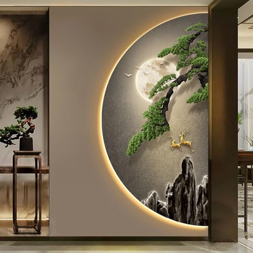 Lampada da parete atmosferica per soggiorno,dipinto semicircolare alla fine del corridoio,Scultura da parete creativa con paesaggio a LED,Decorazione artistica da parete per ingresso soggiorno(H,35*70