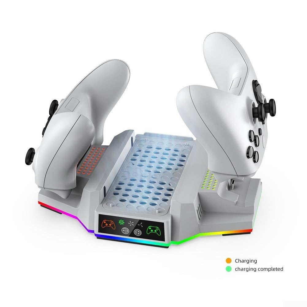 Stazione di Ricarica Doppio Controller con Ventole e Luci LED RGB per Xbox Series S, Supporto Console Nero