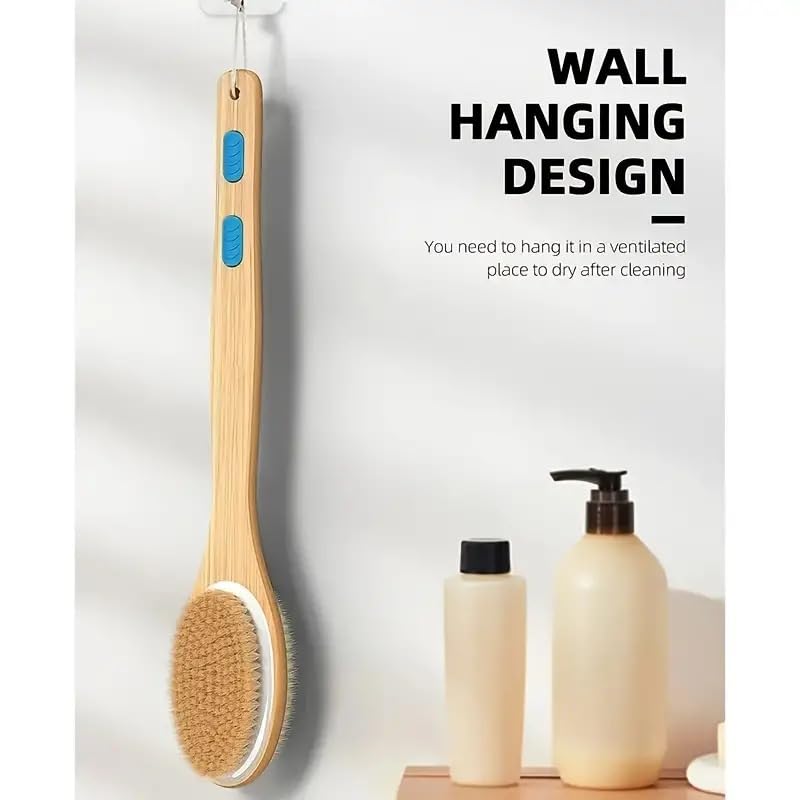 Image of Dry Brushing for Body Cellulite and Lymphatic, Dry Skin Long Handle Body Brush Natural Bristle Exfoliator Scrubber for Bath Shower Wash Brushing Exfoliating Legs and Back