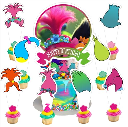25pcs Cartoon M-F Birthday Decorations with 24pcs Cupcake Toppers 1pcs Cake Topper for Birthday Party Supplies.