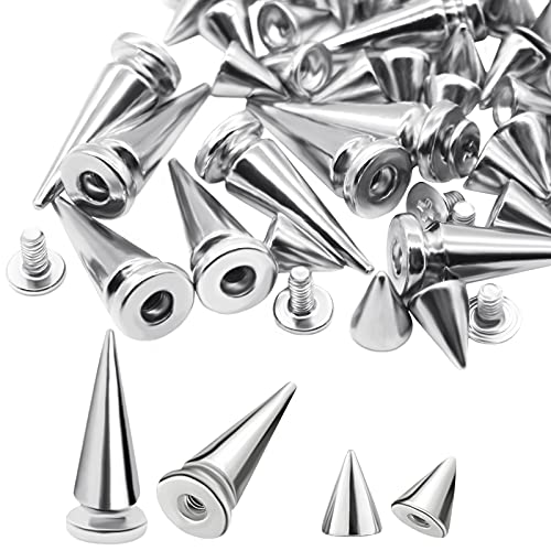 Anvin 110 Pieces Multi Size Cone Spikes Screwback Studs Metal Rivets Cool Punk Spikes Large Small Spikes With Screw Bases For Leather Diy Craft Projects Clothing Decor(9.5Mm X 7Mm /10X26 Mm, Silver) #TOP29