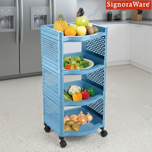 Image of SignoraWare Smart BPA Free Plastic Organiser | Modular Design | Designed to fit on countertops | Easy to Clean | Lightweight & Durable| Ideal for organizing Daily-use Spices (20kg |Set of 4 | EBlue)