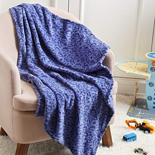 Image of CREVENT 30 inchX40 inch Lightweight Fuzzy Fluffy Warm Plush Baby Blanket for Boys Infant Toddler Newborn Crib Cot Stroller (Blue Dinosaur)