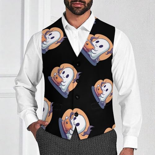 Halloween Ghost Coffee Mens Slim Fit Suit Vest Dress Waistcoat Casual Business Vest2