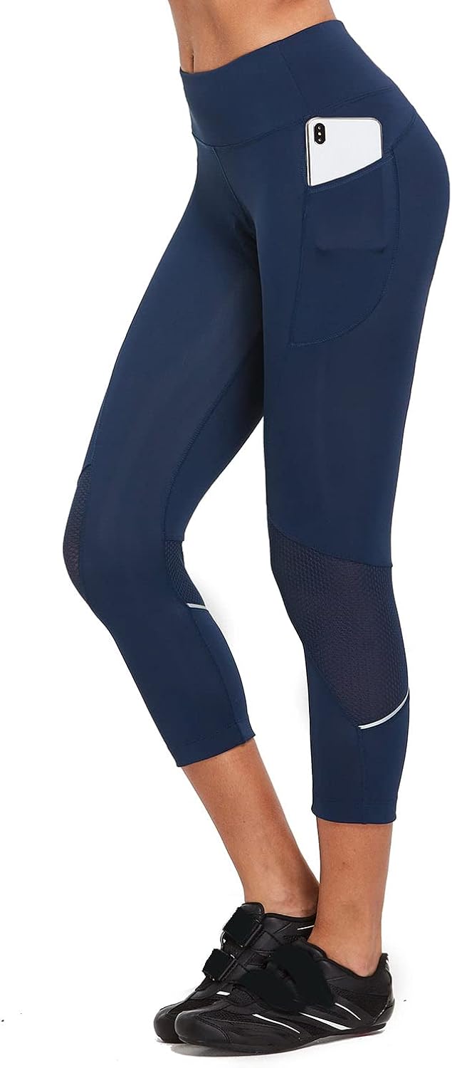 BALEAF Women's Cycling Pants 3D Padded 3/4 Bike Shorts Tights Capri Side Pockets High Waistband UPF50+
