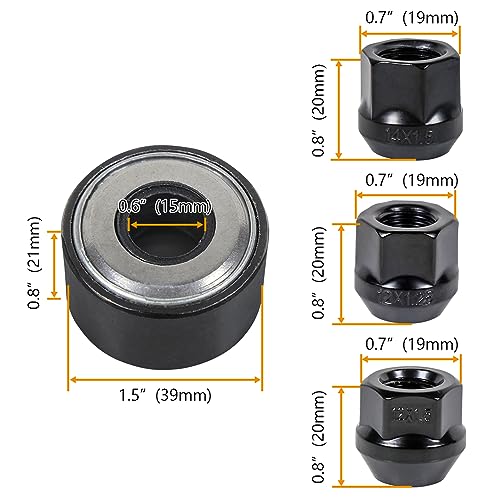 Wuidail Universal Wheel Stud Installer Tool,Tire Stud Tool, M12x1.25 M12x1.5 M14x1.5, Iron, with 3/4" Hex Wheel Lug Nuts, Black