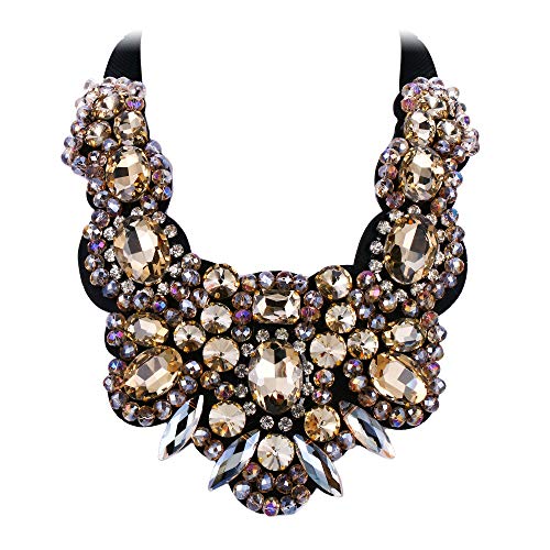 Flyonce Brown Rhinestone Crystal Bib Chunky Collar Statement Necklace for Women Girls Costume Jewelry