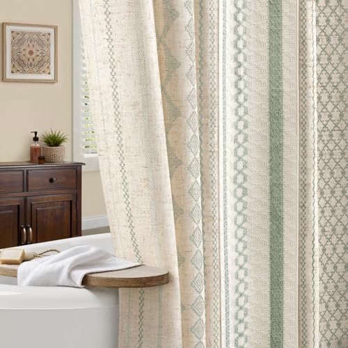 NDDYCU Sage Green Boho Shower Curtain for Bathroom, Linen Striped