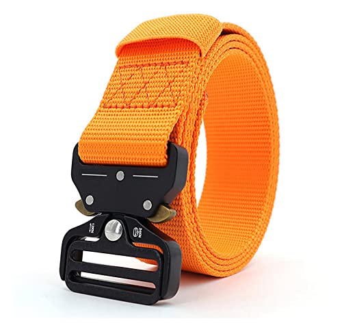 49 Inch Mens Tactical Belt Heavy Duty Nylon Belt Wide 1.5 Inch Riggers Belt Military Webbing with Quick Release Metal Buckle (Orange)