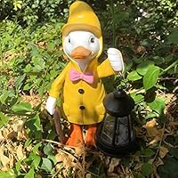 Dasfie Resin Carrying Lantern Raincoat Duck Statue Solar Elephant Statue Pendant Light Crafts Waterproof for Lawn Courtyard